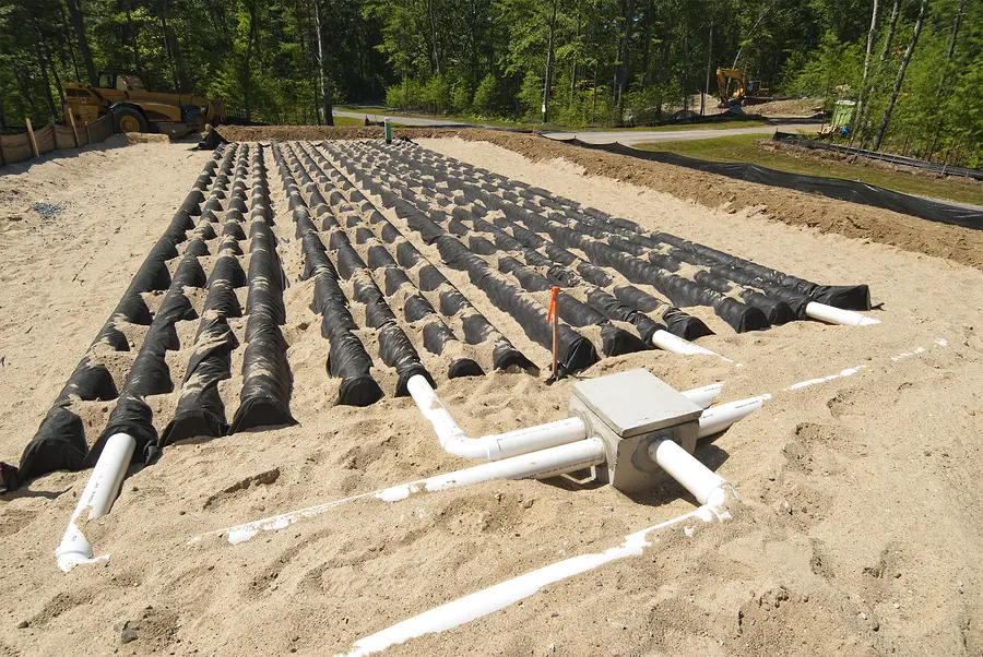 Drain field under construction for a septic system